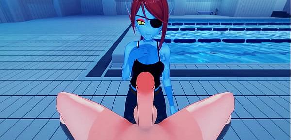  The mermaid Undyne gets POV fucked in the pool, creampie - Undertale Hentai.